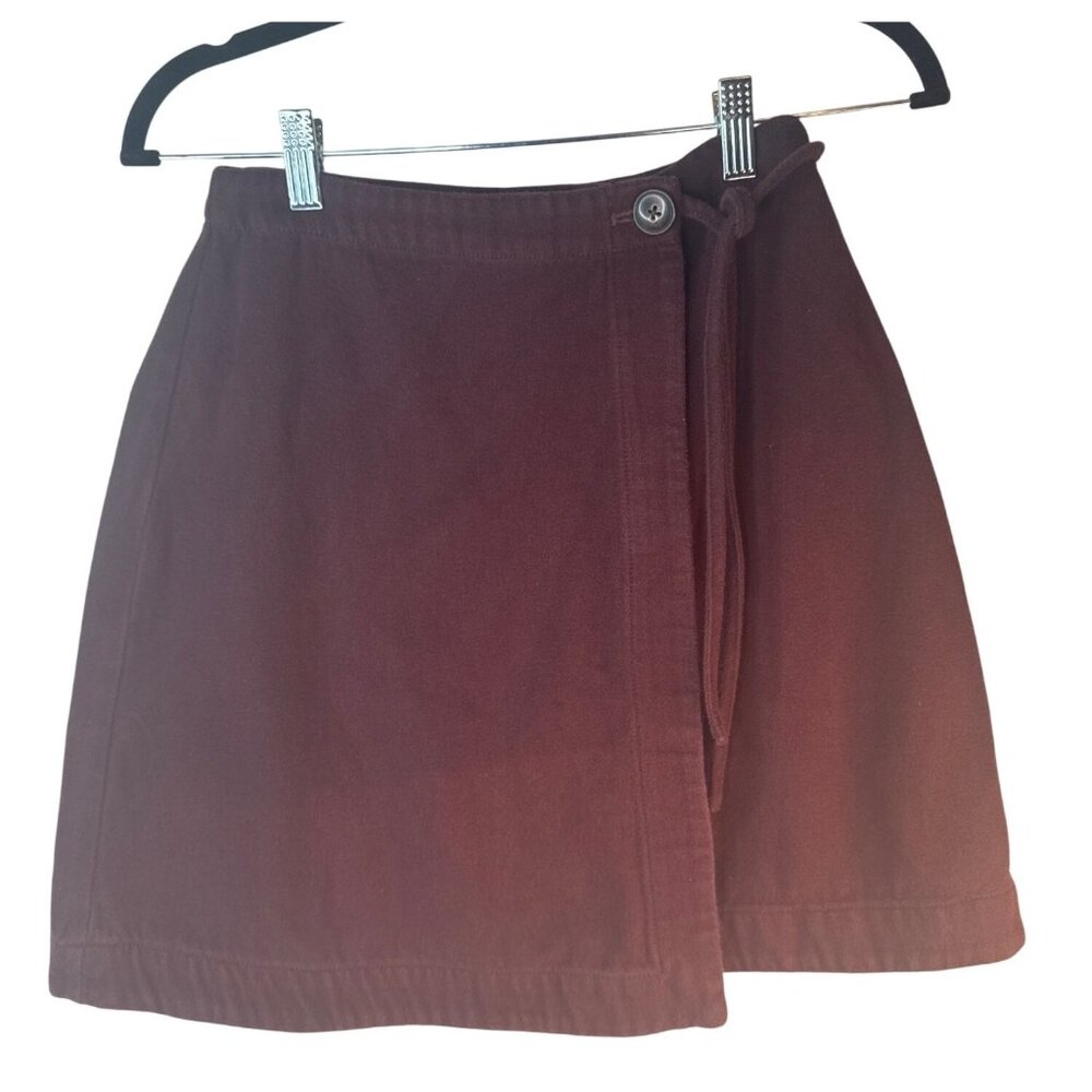Madewell Womens Burgundy Size 0 Brown Burgundy Wrap Skirt 100% Cotton Casual